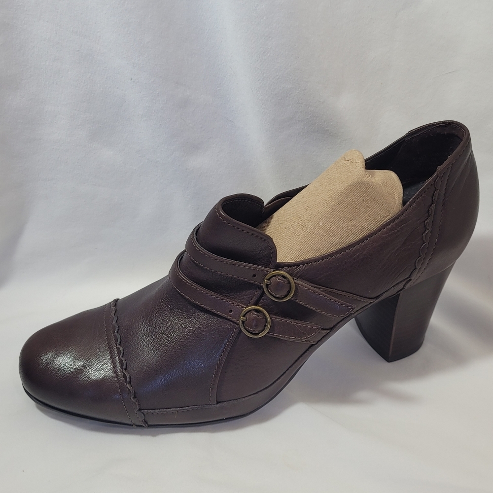 Clarks Stanhope Loafer Shoe Womens Dark Brown Leather Slip On Block Heel 10M NEW - Picture 15 of 15